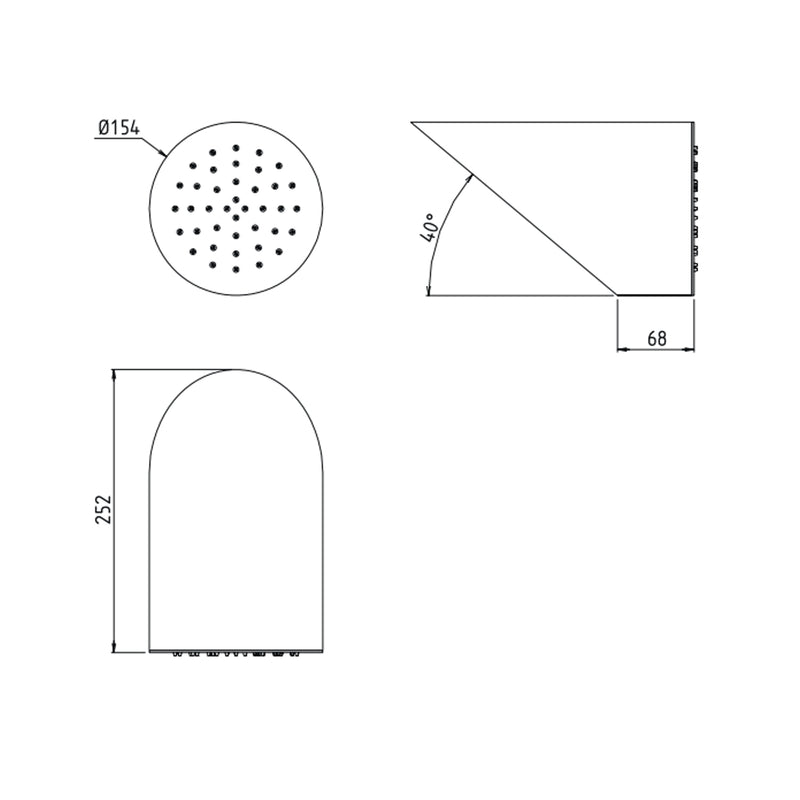 Soffione a muro tondo inclinato in acciaio 304L spazzolato modello Wellness di Tubico
