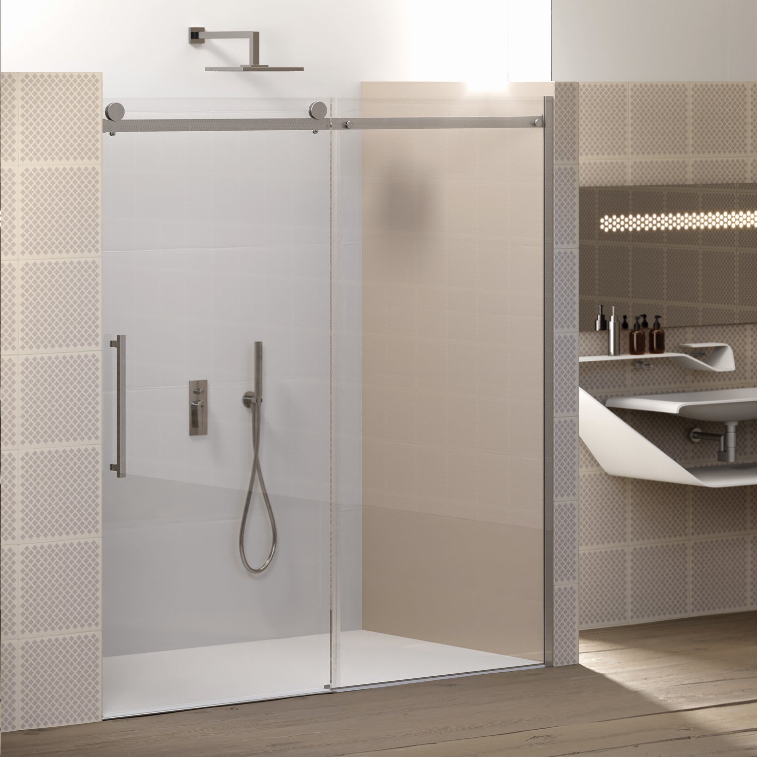 Porta doccia Alicudi un'anta scorrevole 120cm cristallo trasparente 8mm h195 profilo argento Made in Italy by CeramicStore | Lo specialista del tuo bagno
