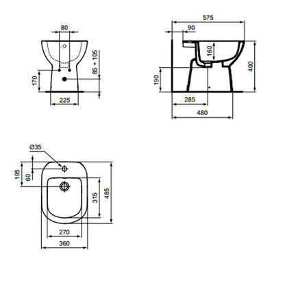 Bidet a terra distanziato da parete modello I.life A 48