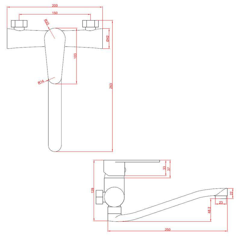 Miscelatore cucina a parete serie Elizabeth nero opaco by CeramicStore | Lo specialista del tuo bagno