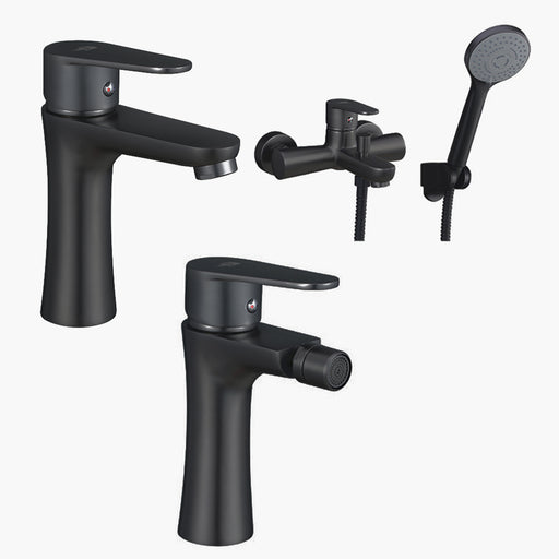 Set Miscelatori lavabo bidet con pilette e vasca con doccetta serie Elizabeth nero opaco by CeramicStore | Lo specialista del tuo bagno