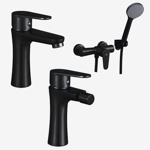 Set Miscelatori lavabo bidet con pilette e esterno doccia con doccetta serie Elizabeth Nero opaco by CeramicStore | Lo specialista del tuo bagno