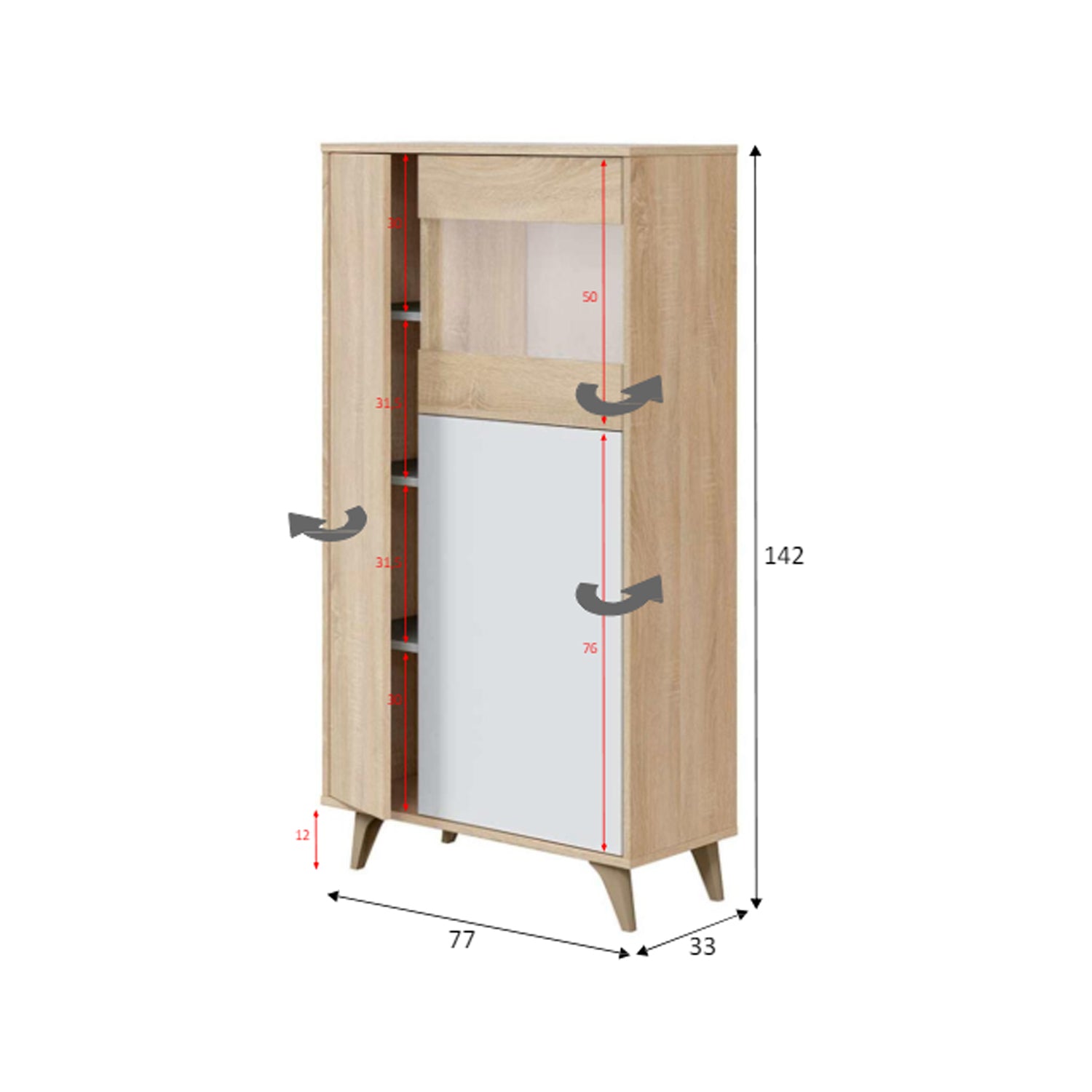 Mobile con vetrina con 3 ante e ripiani interni - Rovere canadian/Bianco artic by CeramicStore | Lo specialista del tuo bagno