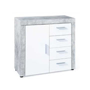 Mobile in legno laminato 1 anta battente e 4 cassetti - Bianco/Grigio effetto cemento by CeramicStore | Lo specialista del tuo bagno