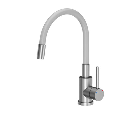 Miscelatore monocomando cucina in Acciaio Inox con canna flessibile bianca - Spazzolato by CeramicStore | Lo specialista del tuo bagno