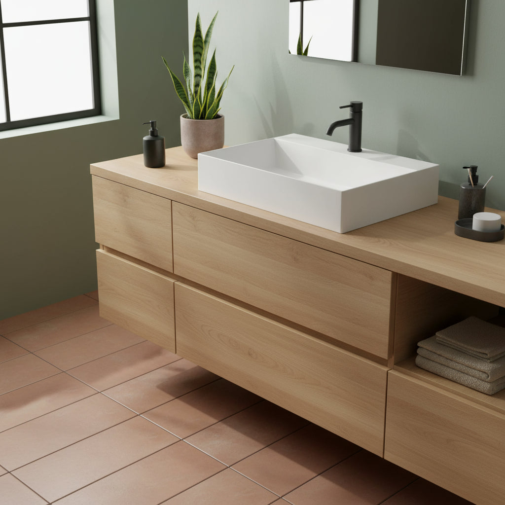 Lavabo da appoggio squadrato Ceramica Azzurra Elegance 60x45 cm senza foro rubinetteria