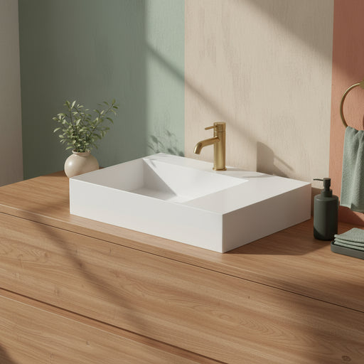 Lavabo da appoggio/sospeso squadrato di Ceramica Azzurra serie Elegance 65x45 cm con piano a destra e foro rubinetteria