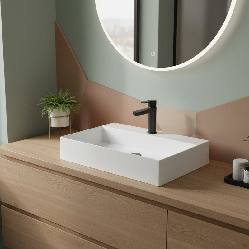 Lavabo da appoggio/sospeso squadrato di Ceramica Azzurra serie Elegance 81x46 cm con piano a sinistra e foro rubinetteria