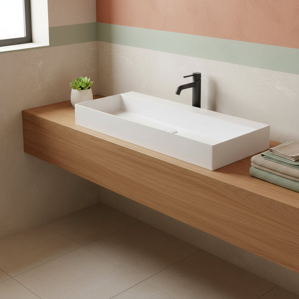 Lavabo da appoggio/sospeso squadrato Ceramica Azzurra Elegance 102x45 cm senza foro rubinetteria