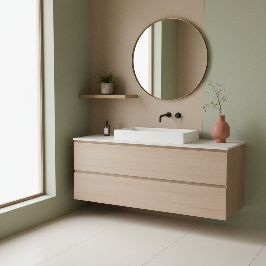 Lavabo da appoggio/sospeso squadrato di Ceramica Azzurra serie Elegance 102x46 cm con piano a sinistra