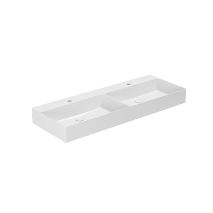 Lavabo da appoggio/sospeso squadrato con doppia vasca Ceramica Azzurra Elegance 122x45 cm con fori rubinetteria