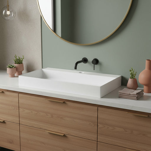 Lavabo da appoggio/sospeso squadrato di Ceramica Azzurra serie Elegance 122x46 cm con piano a sinistra e foro rubinetteria