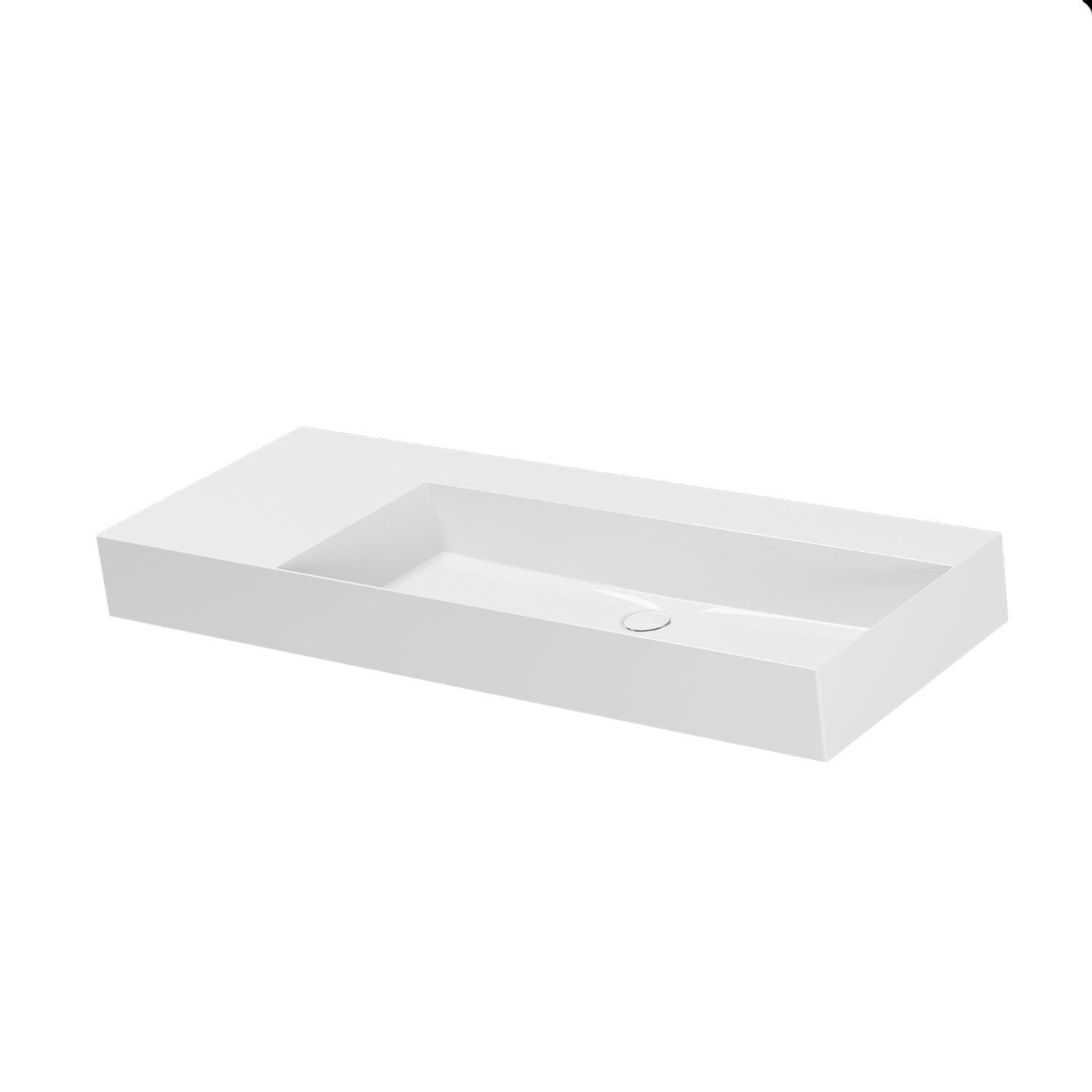 Lavabo da appoggio/sospeso squadrato di Ceramica Azzurra serie Elegance 122x46 cm con piano a sinistra