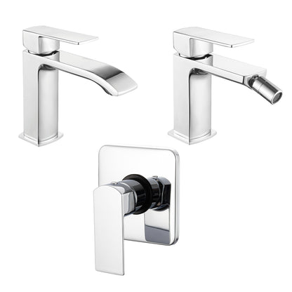 Composizione di miscelatori per lavabo, bidet e doccia a una via serie Fire in ottone cromato by CeramicStore | Lo specialista del tuo bagno