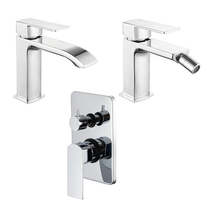 Composizione di miscelatori per lavabo, bidet e doccia 3 vie serie Fire in ottone cromato by CeramicStore | Lo specialista del tuo bagno