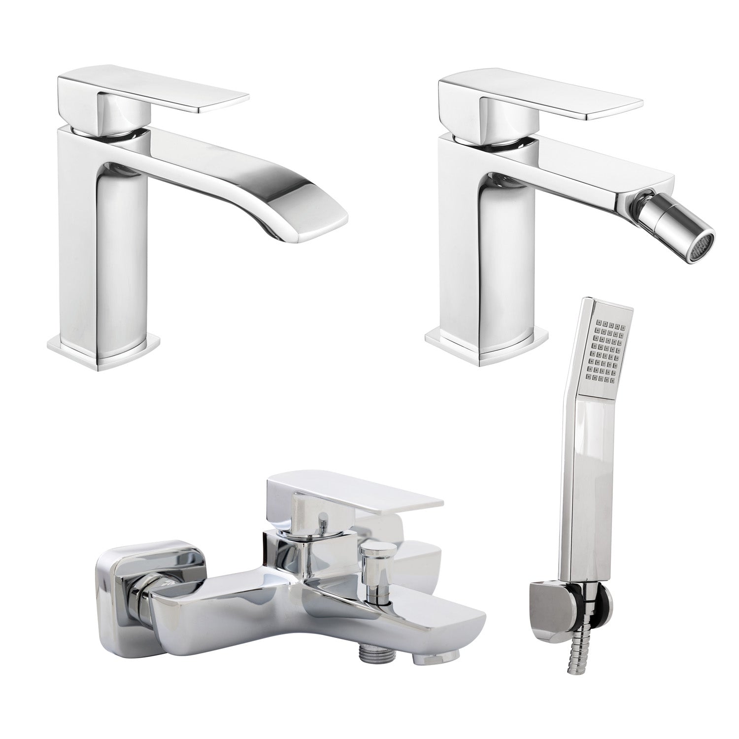 Composizione di miscelatori per lavabo, bidet e vasca Fire in ottone cromato by CeramicStore | Lo specialista del tuo bagno