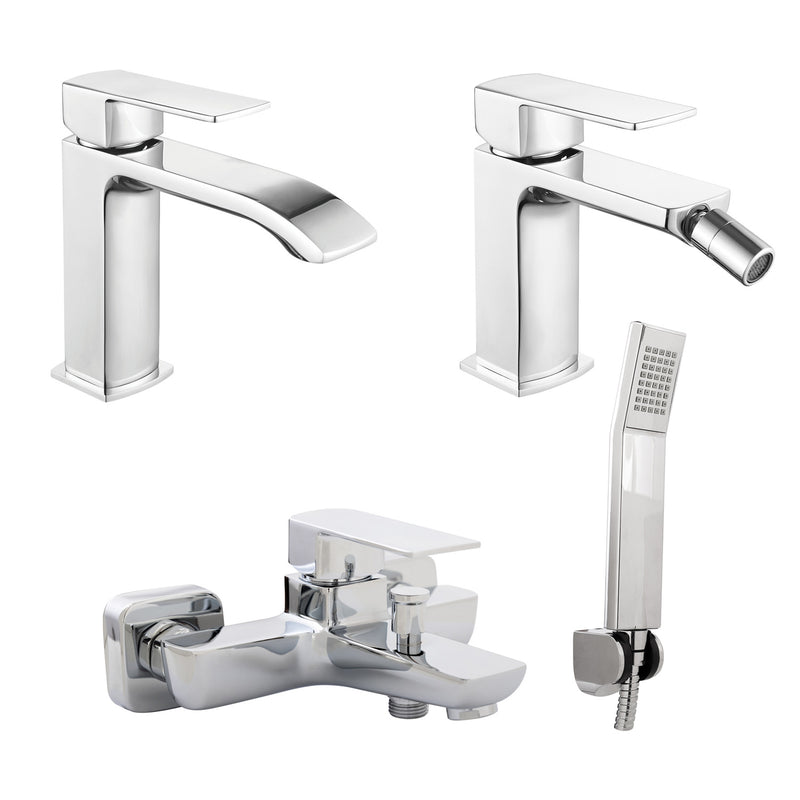Composizione di miscelatori per lavabo, bidet e vasca Fire in ottone cromato by CeramicStore | Lo specialista del tuo bagno