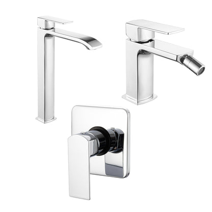 Composizione di miscelatori per lavabo alto, bidet e doccia a una via serie Fire in ottone cromato by CeramicStore | Lo specialista del tuo bagno