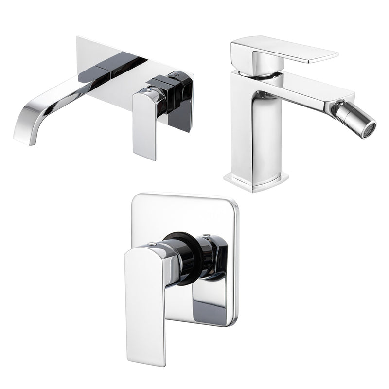 Composizione di miscelatori per lavabo incasso, bidet e doccia a una via serie Fire in ottone cromato by CeramicStore | Lo specialista del tuo bagno