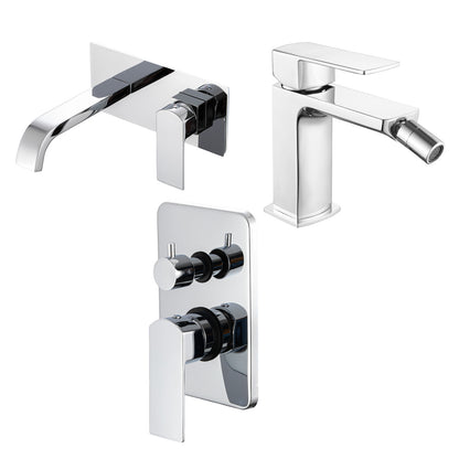 Composizione di miscelatori per lavabo incasso, bidet e doccia 2 vie serie Fire in ottone cromato by CeramicStore | Lo specialista del tuo bagno