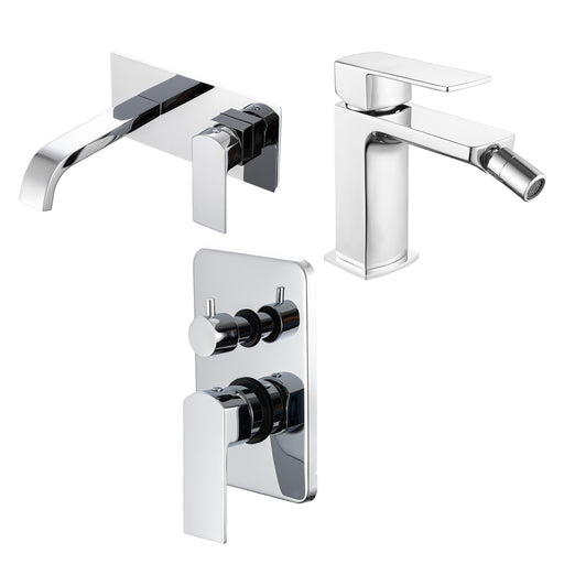 Composizione di miscelatori per lavabo incasso, bidet e doccia 2 vie serie Fire in ottone cromato by CeramicStore | Lo specialista del tuo bagno