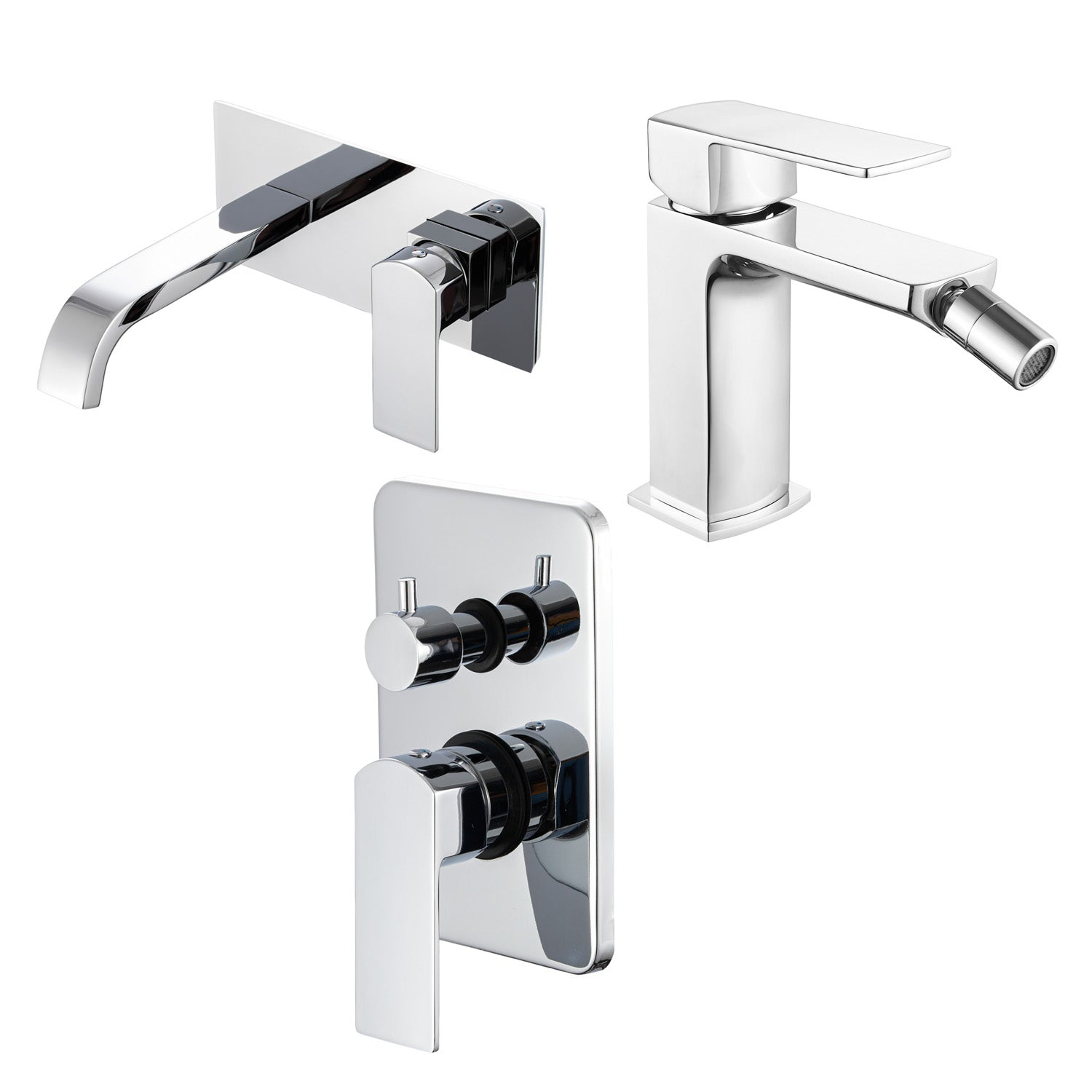 Composizione di miscelatori per lavabo incasso, bidet e doccia 3 vie serie Fire in ottone cromato by CeramicStore | Lo specialista del tuo bagno