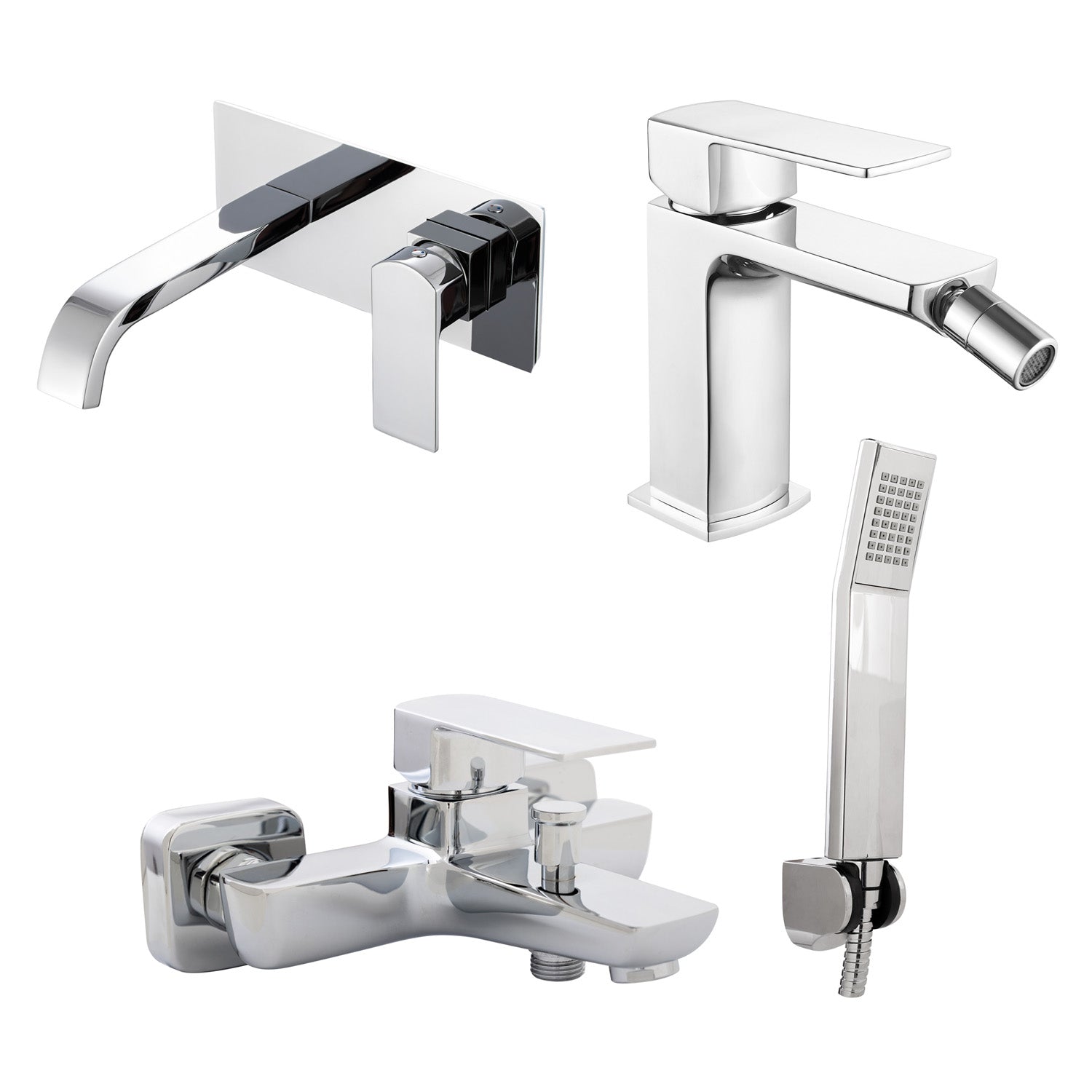 Composizione di miscelatori per lavabo incasso, bidet e vasca Fire in ottone cromato by CeramicStore | Lo specialista del tuo bagno