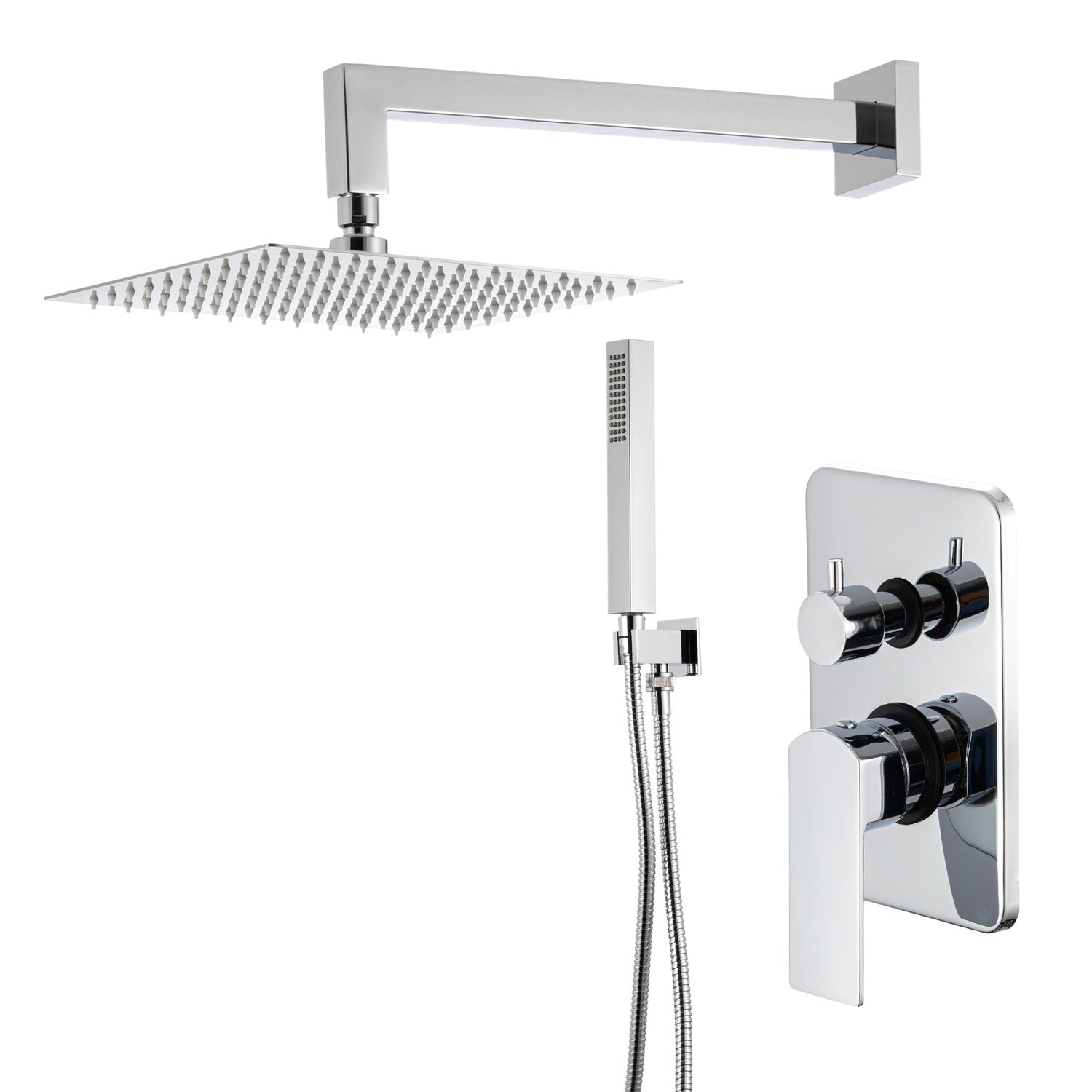 Kit doccia con incasso a 2 vie con soffione quadro 250mm in ottone cromato Fire by CeramicStore | Lo specialista del tuo bagno