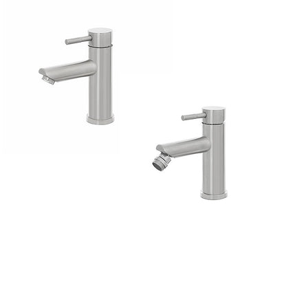 Kit miscelatore lavabo + bidet  RubiFlux serie Paris Modello Gris in acciaio inox, con piletta clic-clac - Spazzolato