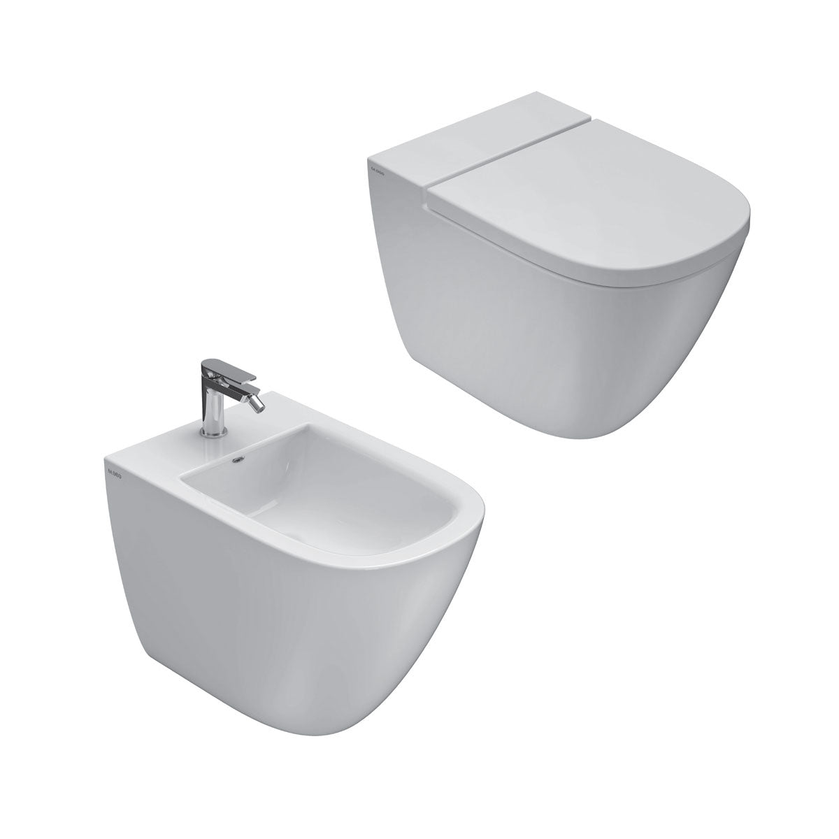 Coppia sanitari a terra filo parete Stockholm Ceramica Globo 51x37 h42 cm - Bianco lucido