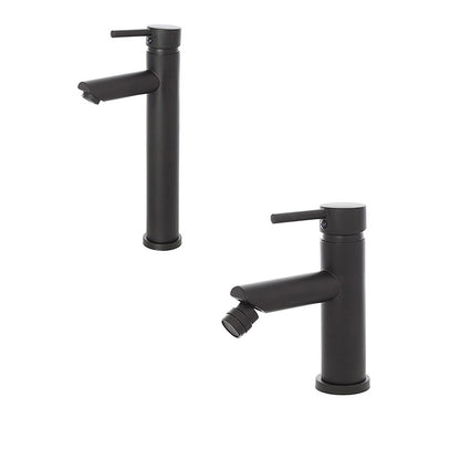 Kit miscelatore lavabo alto + bidet RubiFlux serie Paris Modello Noir con piletta clic-clac - Nero Opaco