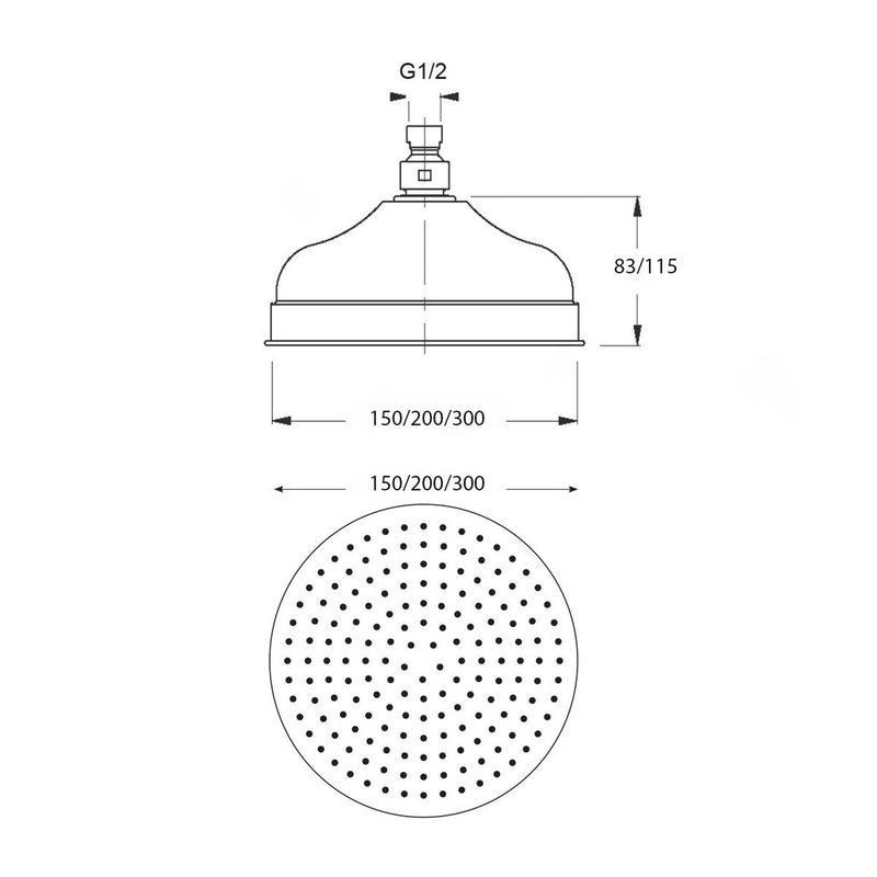 Soffione Lord AC 300mm monogetto e ispezionabile rame