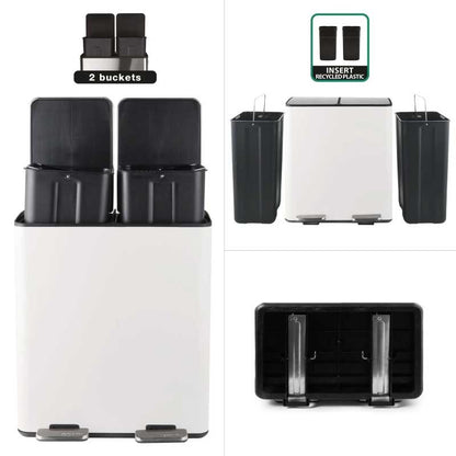 Elegante pattumiera da cucina per raccolta differenziata da 40 Lt realizzata in acciaio Bianco Opaco