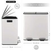 Elegante pattumiera da cucina per raccolta differenziata da 40 Lt realizzata in acciaio Bianco Opaco