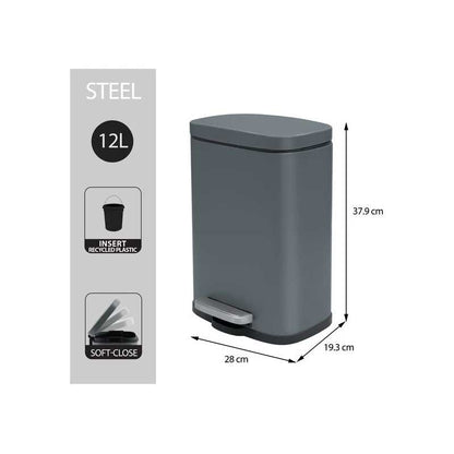 Pattumiera da Cucina a pedale da 12 litri realizzata in acciaio verniciato grigio con chiusura soft
