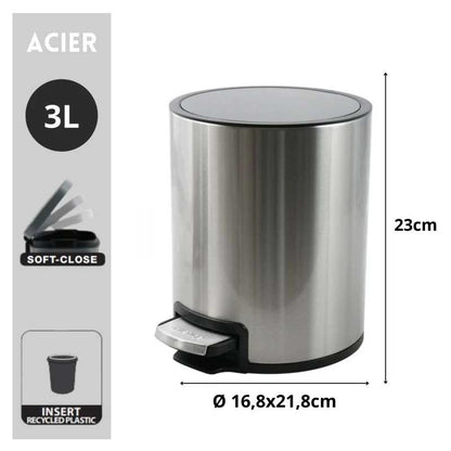 Pattumiera da cucina a pedale  da 3 Litri realizzata in acciaio inox spazzolato