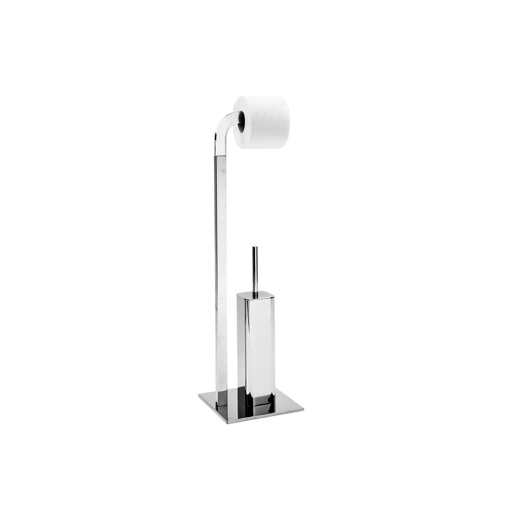Piantana per il bagno 'Ghost Porta rotolo e porta scopino Inox' by Cipi - cm 20x20x70h