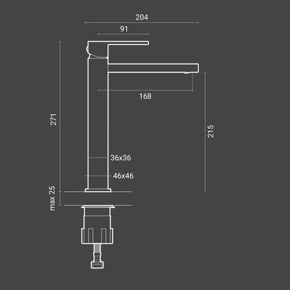 Miscelatore lavabo Alto monocomando Nero Square Carbon con piletta di scarico click-clack by CeramicStore | Lo specialista del tuo bagno