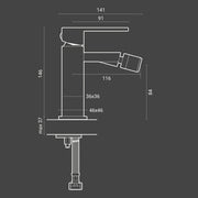 Set di miscelatori da bagno lavabo e bidet di colore nero RubiFlux Square Carbon con piletta clic clac by CeramicStore | Lo specialista del tuo bagno