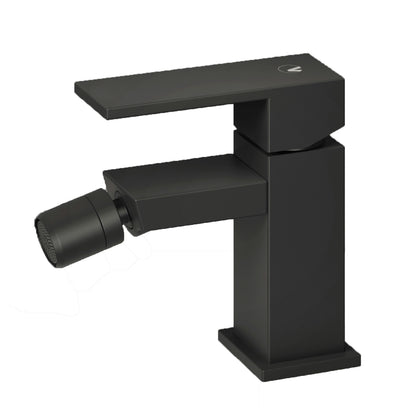 Set di miscelatori da bagno lavabo e bidet di colore nero RubiFlux Square Carbon con piletta clic clac by CeramicStore | Lo specialista del tuo bagno