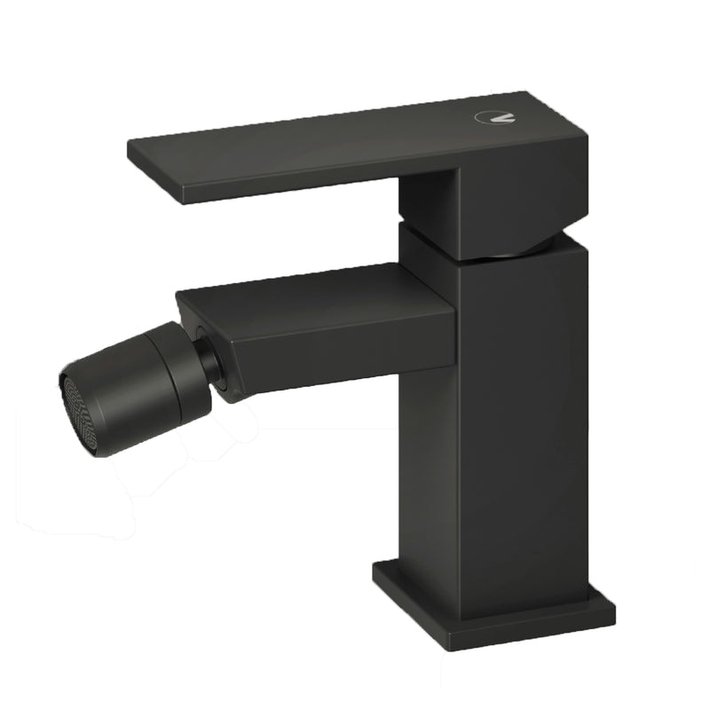 Set di miscelatori da bagno lavabo e bidet di colore nero RubiFlux Square Carbon con piletta clic clac by CeramicStore | Lo specialista del tuo bagno