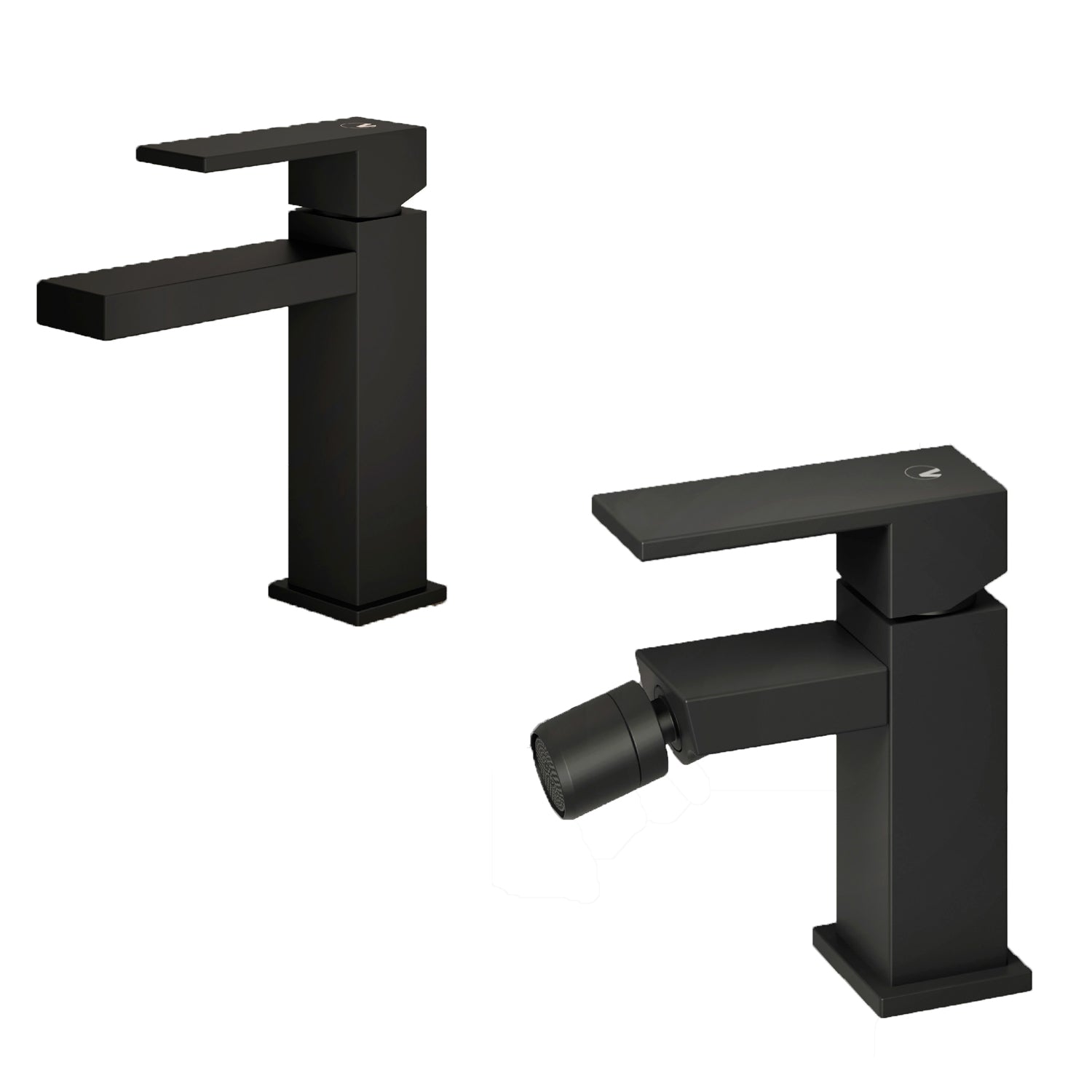 Set di miscelatori da bagno lavabo e bidet di colore nero RubiFlux Square Carbon con piletta clic clac by CeramicStore | Lo specialista del tuo bagno