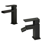 Set di miscelatori da bagno lavabo e bidet di colore nero RubiFlux Square Carbon con piletta clic clac by CeramicStore | Lo specialista del tuo bagno