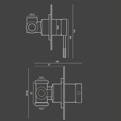 Miscelatore doccia RubiFlux York completo di corpo incasso in ottone, piastra e leva cromati by CeramicStore | Lo specialista del tuo bagno