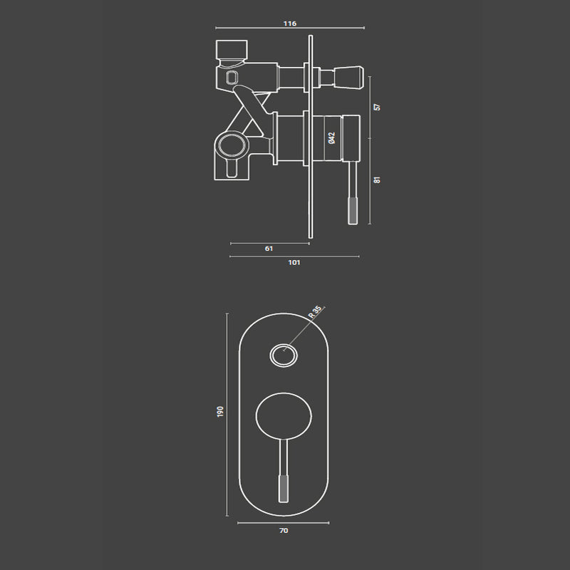 Miscelatore doccia con deviatore RubiFlux York completo di corpo incasso in ottone, piastra e leva cromati by CeramicStore | Lo specialista del tuo bagno