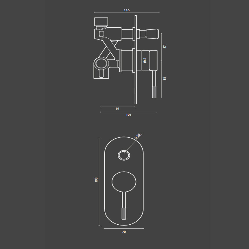 Miscelatore doccia con deviatore RubiFlux York completo di corpo incasso in ottone, piastra e leva cromati by CeramicStore | Lo specialista del tuo bagno