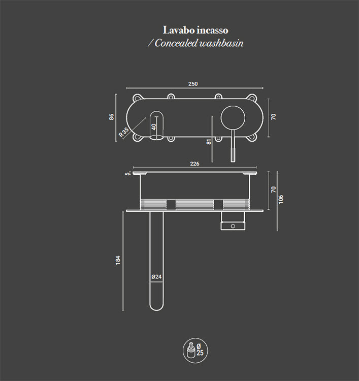 Miscelatore lavabo a muro York in ottone completo di piletta click clack by CeramicStore | Lo specialista del tuo bagno