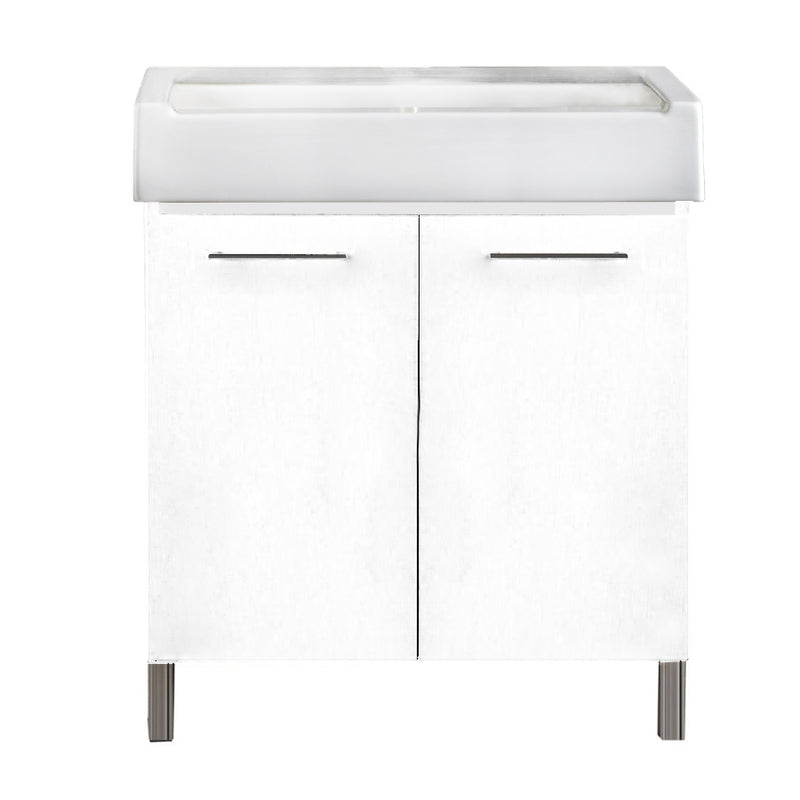 Mobile lavatoio 2 ante in materiale melaminico con lavabo in ceramica e piedini abs cromati. Variante Bianco Classico Misure cm 75x51 by CeramicStore | Lo specialista del tuo bagno