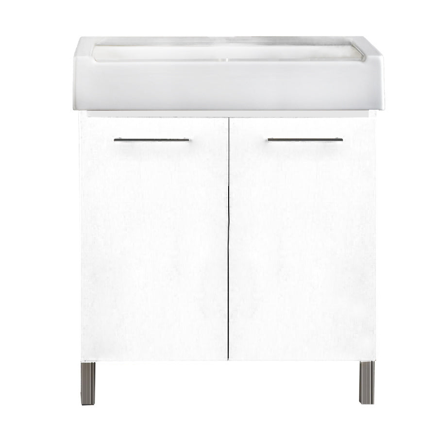 Mobile lavatoio 2 ante in materiale melaminico con lavabo in ceramica e piedini abs cromati. Variante Bianco Classico Misure cm 75x51 by CeramicStore | Lo specialista del tuo bagno