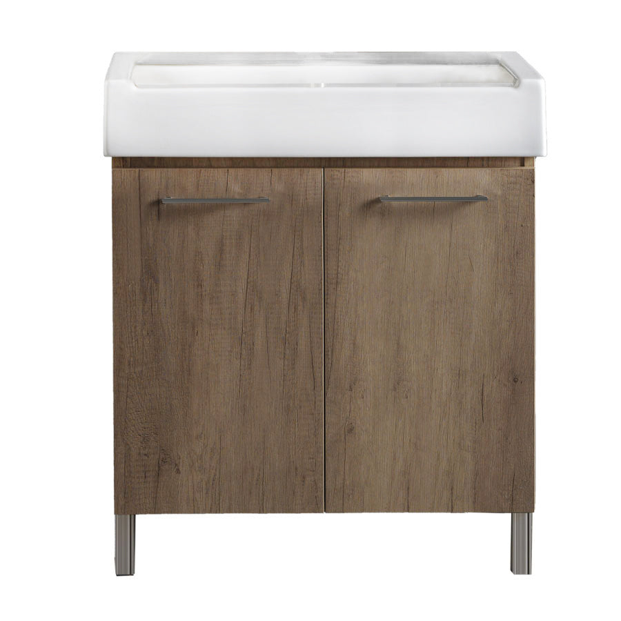 Mobile lavatoio 2 ante in materiale melaminico con lavabo in ceramica e piedini abs cromati. Variante Olmo Montano Misure cm 60x51 by CeramicStore | Lo specialista del tuo bagno
